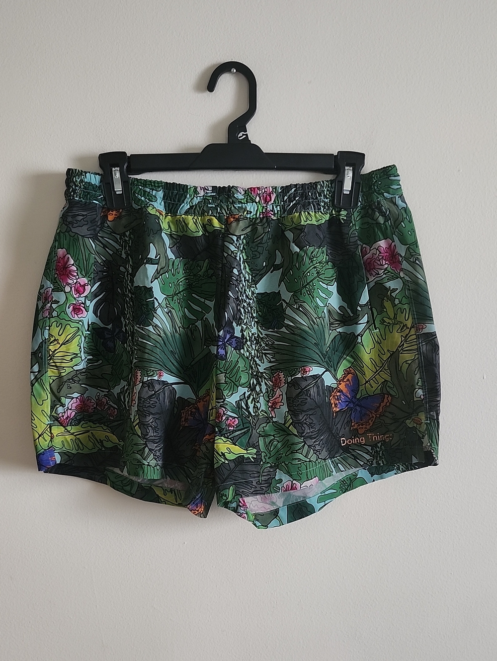 Outdoor Voices Womens Green Tropical Print Athletic Shorts Med